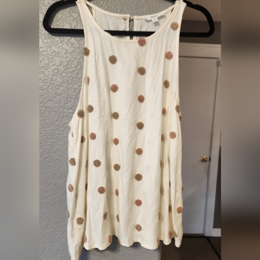 MINE, pink and gray embroidered polka dot tank top,‎ Size M